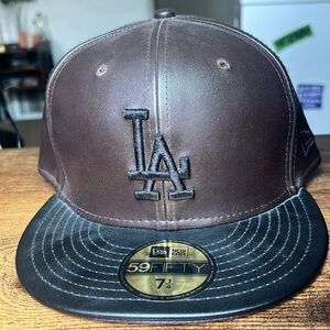 New Era Leather Brown and Black LA Hat 7 1/4 - NWT